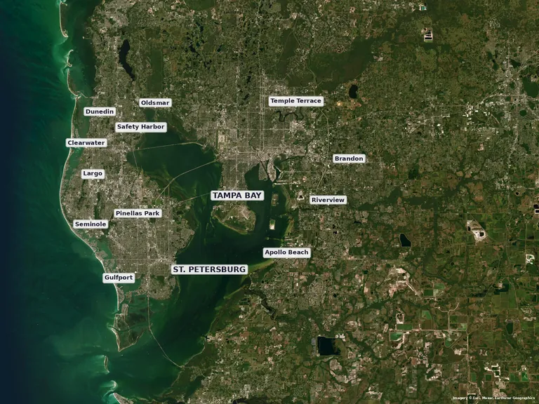 Map of the Tampa Bay and St. Petersburg service area with Cabrera Tile Services located in Tampa, FL